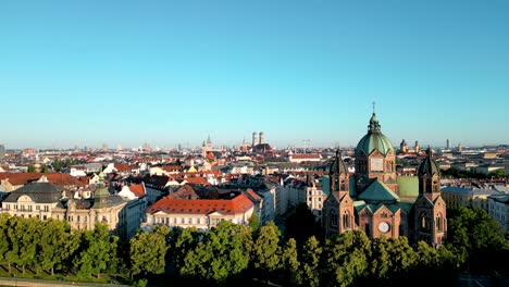 Panorama-aerial-view-Munich-downtown-sunrise