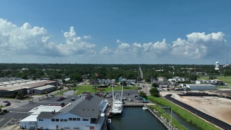 Aerial-approaching-a-fish-house-near-Pensacola,-Florida