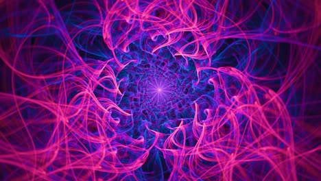 Ewig-Fließende-Flammen-Des-Lebens---Nahtlose-Looping-Fraktale-Spiralen-Abstrakter-Hintergrund,-Entspannende-Meditative-Spirituelle-Verschmelzung,-Kompliziertes-Kaleidoskop-Mandala,-Heilige-Bunte-Phantasiegeometrie