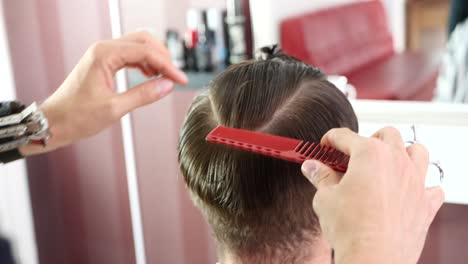 barber-combs-the-client's-hair-before-cutting-it