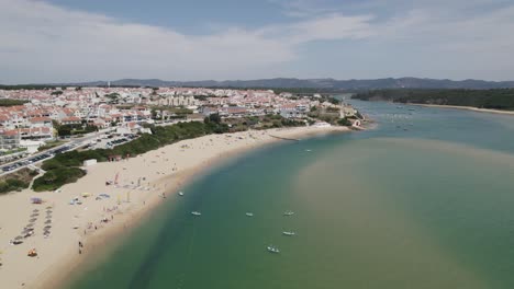 Praia-da-Franquia-beach-and-São-Clemente-Fort-by-the-Mira-River,-Vila-Nova-de-Milfontes