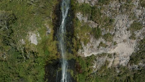 Aerial-View-Of-Waterfall-Manto-De-La-Novia-In-Banos-De-Agua-Santa,-Ecuador---Drone-Shot