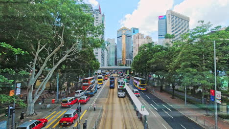 Zeitraffer-Des-Dichten-Verkehrs-Auf-Der-Causeway-Road-In-Causeway-Bay,-Hongkong