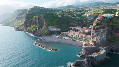 Ponta-do-Sol-Seafront-Locality-And-Beach-At-Daytime-In-Madeira-Island,-Portugal