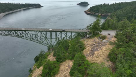 Wide-aerial-shot-of-Whidbey,-Pass,-and-Fidalgo-Islands-all-united-by-the-Deception-Pass-bridge