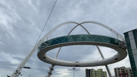 Top-view-of-the-Biswa-Bangla-or-Kolkata-Gate-in-New-Town,-which-is-located-on-a-arterial-road