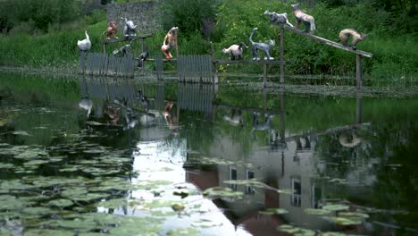 Cats-art-installation-over-the-water-with-reflection