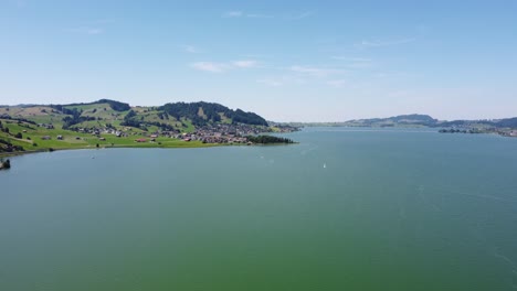 Village-Gross-next-to-lake-Sihlsee-from-above