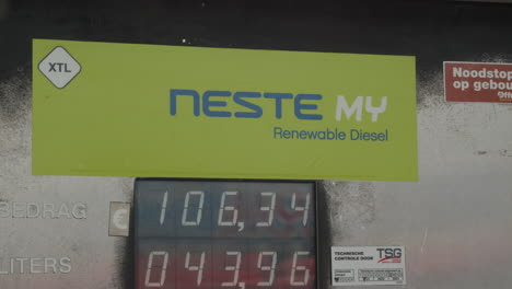 Pan-of-Neste-renewable-diesel-sign-on-fuel-pump