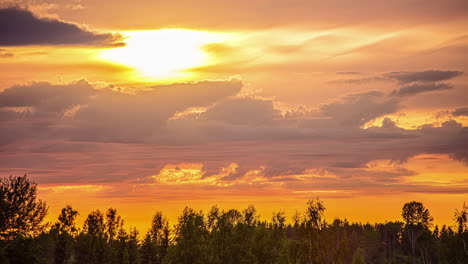 Glorious-golden-sunset-and-cloudscape-over-the-forest-in-silhouette---time-lapse