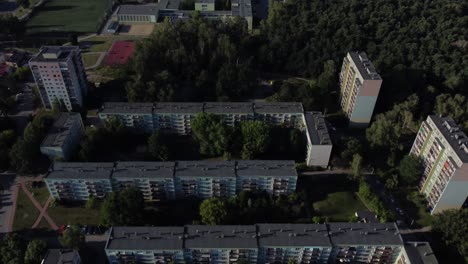 A-drone-shot-of-apartment-blocks-in-Lodz,-Poland