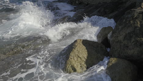 Waves-crashing-onto-rocks-in-slow-motion
