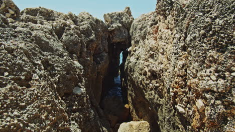 Adriatic-sea-in-between-two-rocks-on-the-island-of-Hvar-in-Croatia