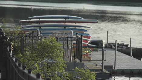 Paddle-boards,-kayaks-and-canoes-for-rent-on-the-Charles-River-in-Waltham,-MA