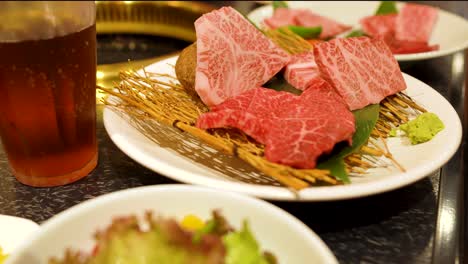 Barbecue-first-class-Kobe-Wagyu-beef-in-restaurant,-Nagoya-Japan
