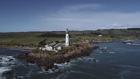 Aerial-drone-shot-of-a-lighthouse-on-the-California-coast