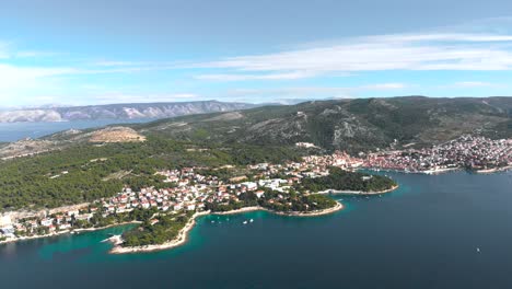 Dalmatia-Island-Coastline-in-the-Adriatic-Sea,-Croatia---City-Aerial-View