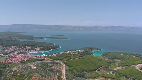 Tourist-Coastal-Vacation-Town-on-Dalmatia-Island-in-Croatia---Aerial