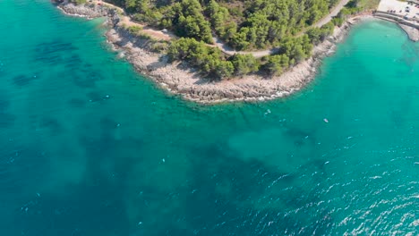 Island-Coastline-with-Tropical-Adriatic-Sea-Turquoise-Water---Aerial