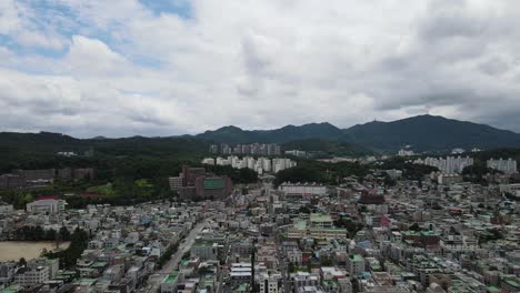 Drone-shot-flying-over-Daejeon-metropolitan-city-in-South-Korea