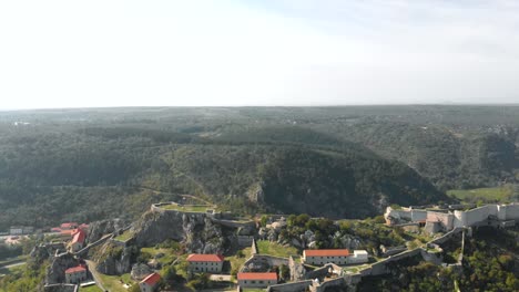 Citadel-Fortress-on-High-Ground-Hill-in-Croatia-Countryside---Aerial