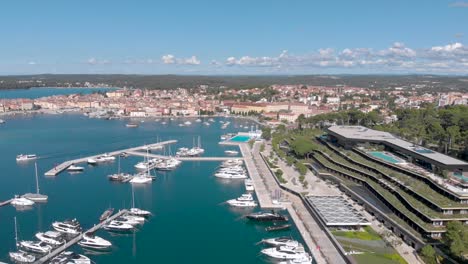 Croatia-Landscape-Aerial-View-Above-boats-in-Adriatic-Sea-Harbor