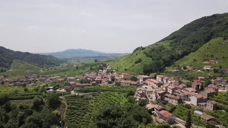 Drone-shot-of-small-Village-in-Veneto-Wine-region-with-surrounding-Vineyards