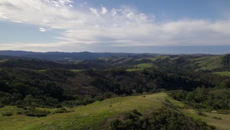 Drone-trucking-left-across-rolling-Northern-California-hills-during-golden-hour