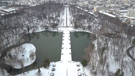 Aerial-View-Of-Carol-I-Park-During-Winter-In-Bucharest,-Romania