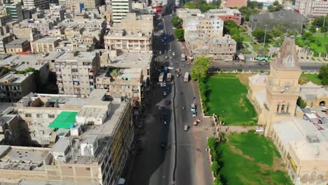 Aerial-Over-Shahrah-E-Liaquat-Road-Beside-Empress-Market-In-Karachi