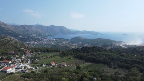 Drone-flight-along-countryside-in-Dalmatia-region,-Dubrovnik,-Croatia