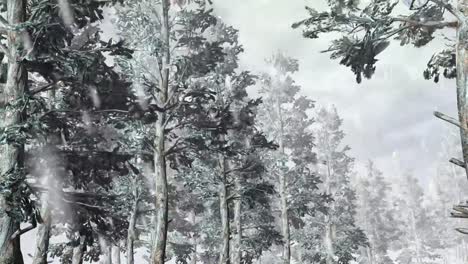 Schneesturm-über-Dem-Wald-Und-Animierter-Zug-Passiert-Luftbild