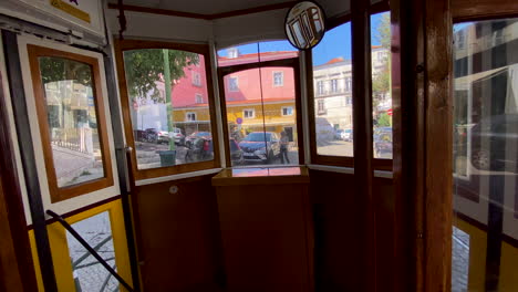 View-Inside-A-Tram-Travelling-In-The-City-Of-Lisbon-In-Portugal