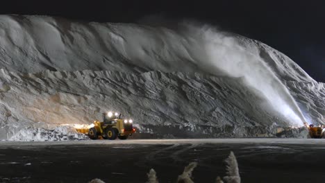 Schwere-Industriefahrzeuge-Pflügen-Schnee-Zu-Riesigen-Haufen,-Fernsicht