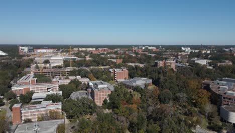 Aerial-drone-view-overlooking-the-University-of-Florida-area,-in-Gainesville,-USA