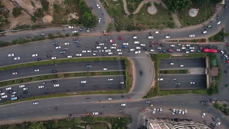 Aerial-Shot-Of-Busy-Car-Traffic-Congestion-On-A-Highway-At-Rush-Hour