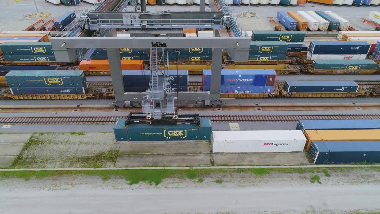 4K Drone Video Of Trains And Trucks At CSX Intermodal Train Yard In ...