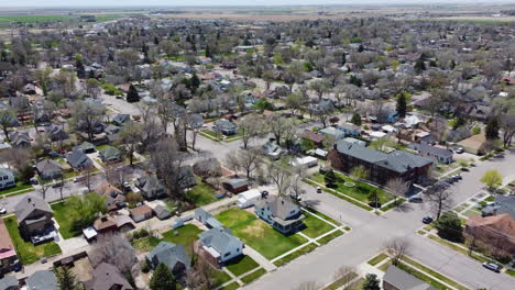 Sterling-Colorado-neighorhood-near-downtown,-aerial-drone