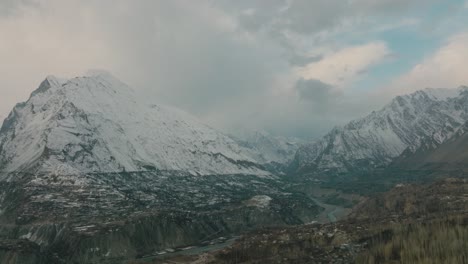 Aerial-Panoramic-View-Of-Snow-Capped-Mountains-In-Hunza-Valley