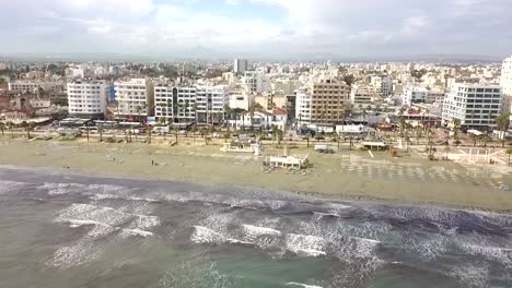 Slider-Shot-Of-Larnaca-Beautiful-Cityscape-,-Long-Sandy-Bay,-Cyprus