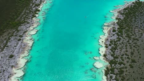 aerial-top-down-view-of-tropical-turquoise-blue-Lagoon-in-Bacalar-Mexico-on-sunny-day