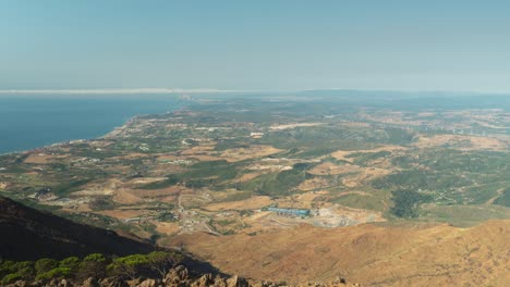 Coastline-Spanish-landscape-with-small-towns,-view-from-tall-mountain
