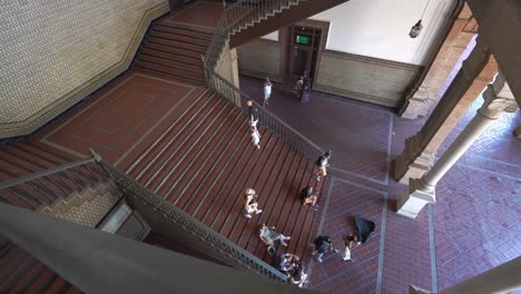 Inside-view-of-plaza-de-españa-in-sevilla-staircase-tourist-in-summer