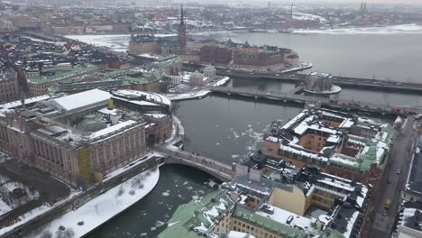 Extreme-wide-aerial-view-over-beautiful-historic-city-of-Stockholm