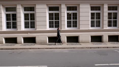 Attractive-Woman-Walking-Along-the-Opposite-Side-of-the-Road