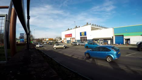 Time-lapse-of-heavy-traffic-on-Victoria-road-heading-towards-the-Hanley-City-centre,-busy,-congestion