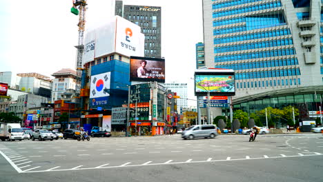 Seoul-South-korea---Circa-Time-lapse-of-busy-traffic-in-Seoul,-South-Korea