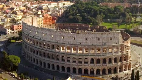 Aerial-Drone-view-of-the-Colosseum-Rome,-Italy