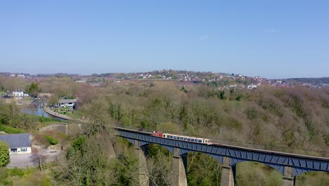A-stunning-Viaduct,-bridge-on-in-the-beautiful-Welsh-location-of-Pontcysyllte-Aqueduct-and-the-famous-Llangollen-canal-route-as-a-narrow-boat-crosses