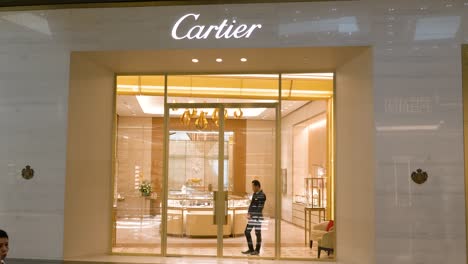 Cartier-front-entrance-facade-inside-luxury-Icon-Siam-shopping-mall,-Bangkok,-Thailand